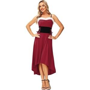 AOBUTE Womens Christmas Mrs Claus Costume Santa Midi Dress Xmas Party Dresses
